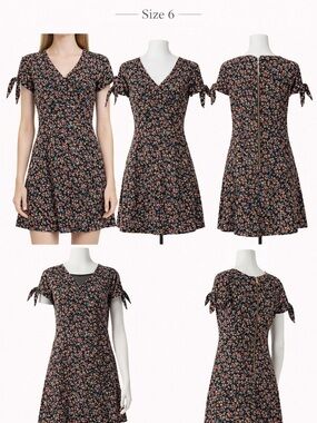 LOFT Black Mini Dress with Pink & Green Floral Print